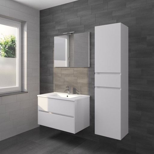 [PORTO 80 W SP] F014037DP0 - RIHO PORTO MEUBEL 80CM WIT HOOGGLANS + PORCEL. LAVABO + SPIEGEL + VERLICHTING 