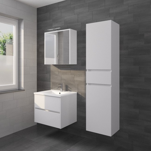 [PORTO 60 W SPK] F014035DP0 - RIHO PORTO MEUBEL 60CM WIT HOOGGLANS + PORCEL. LAVABO + SPIEGELKAST + VERLICHTING