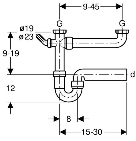 [152.597.11.1] 152.597.11.1 - GEBERIT KEUKEN SIFON DUBBEL 6/4"X40