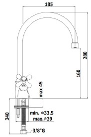 [IRV180CR] IRV180 - PAFFONI IRIS KEUKENKRAAN TWEEGREEPS UITV .CHR HOGE BEC