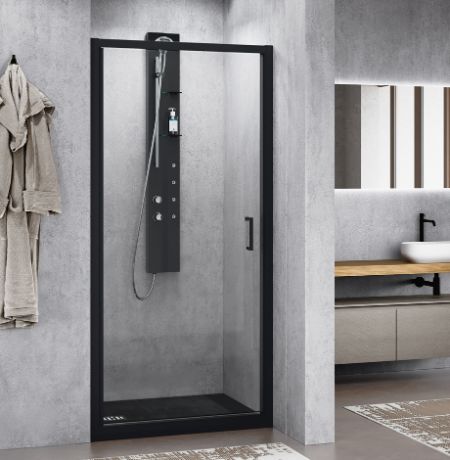 [ZEP2G86-1H] ZEP2G86-1H - NOVELLINI ZEPHYROS G  DRAAIDEUR 86-92  H 200CM/ UITV. TRANSP. GLAS + PROFIEL MAT ZWART OMKEERBAAR