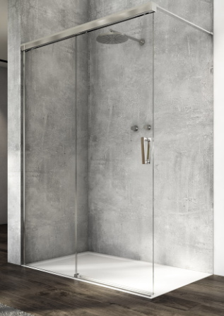 [CAW2D1405007] CAW2D1405007 - SANSWISS WALK-IN 1400 CM CADURA VRIJSTAANDE  RECHTSE VASTE WAND MET SCHUIFDEUR UITV.50 GLANZEND GEPOLIJST 