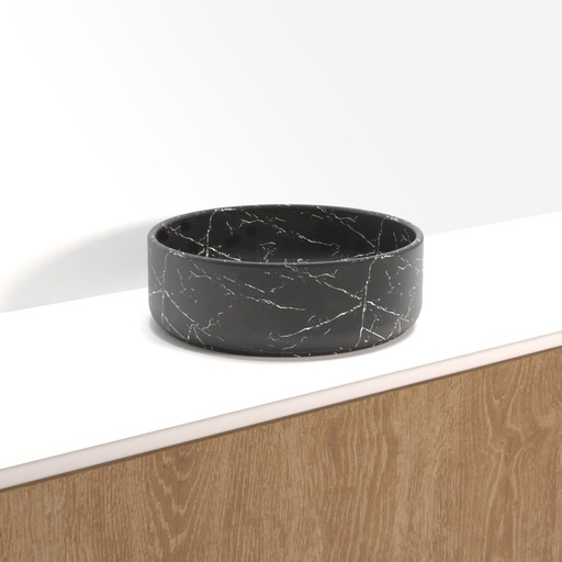 [W031005M01] W031005M01 - RIHO OPBOUWKOM ROND MARMER MAT ZWART DIAM. 34.6  X H 11.4 