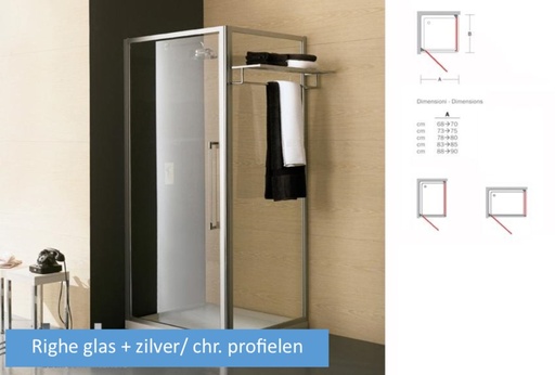 [INDA B4042 0 AK 51] INDA TRENDY DRAAIDEUR 76*80 H 195CM OMKEERBAAR RIGHE GLAS MET ZILVER/ CHR. PROFIELEN