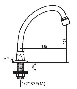 [967152] DE 967 152 - DELABIE DRAAIBARE ZWANENHALSUITLOOP M1/2" L150 H120 REGELBARE STRAALBREKER